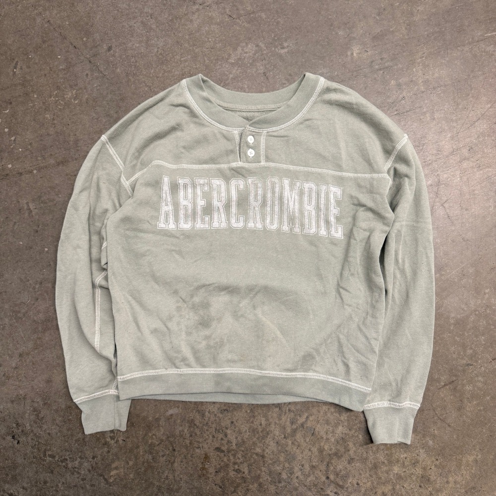 Abercrombie & Fitch Henley Sweatshirt Sage Green Graphic Pullover Womens Small